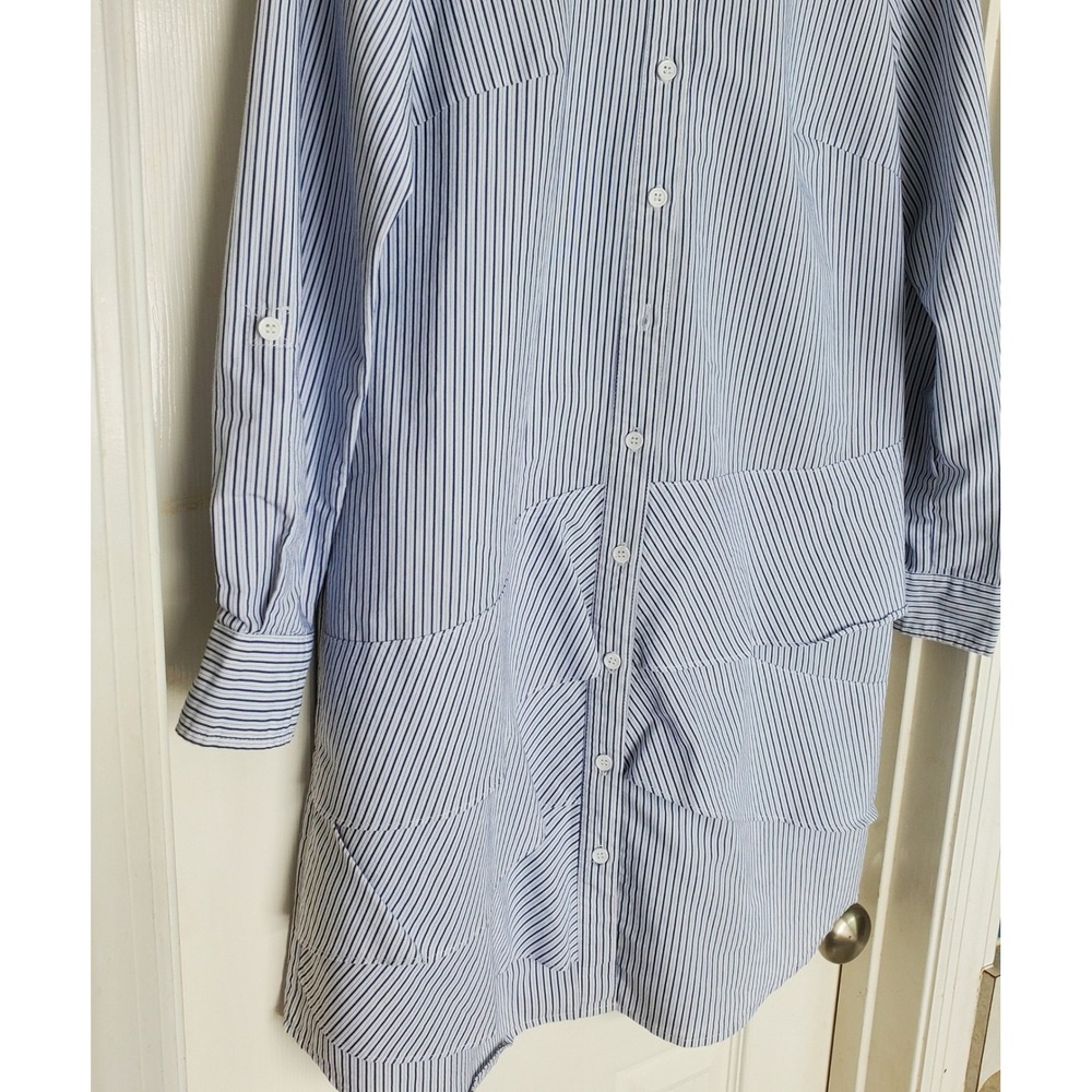 Hope & Harlow Menswear Inspired Shirt Dress Tiered Ruffles White Blue Striped 10 - Picture 5 of 6